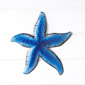 17" Large Metallic Blue Metal Starfish, Wall/Fence Decor